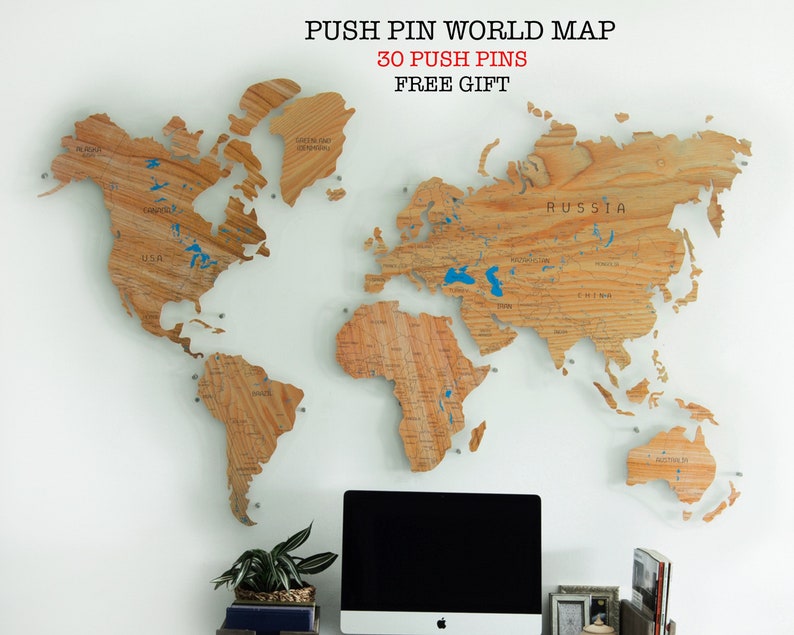 Office Wall Décor Countries World Map Push Pins Travel Wall Etsy