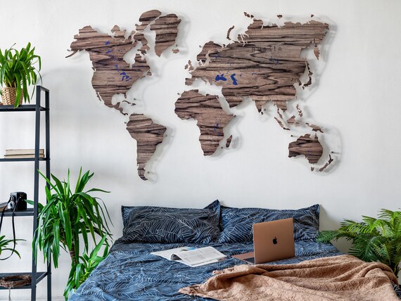 World Map Wood Rustic Map World Map Wall Art Wood Wood Etsy