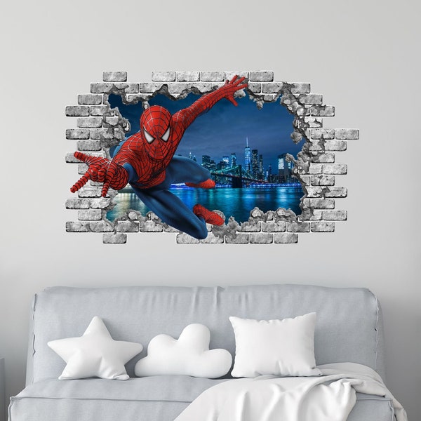 Spiderman Wall Decal, Spiderman Window Murals, Superhero Children Sticker, Peel and Stick, Spiderman Gift, Superhero Boy's Room Decor ND388