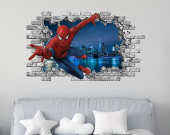 Spiderman Wall Decal, Spiderman Window Murals, Superhero Children Sticker, Peel and Stick, Spiderman Gift, Superhero Boy's Room Decor ND388