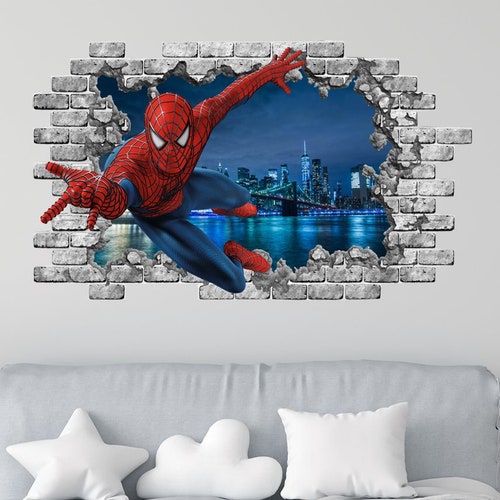 Spiderman Wall Decal Spider Man Wall Sticker 3D Smashed Etsy