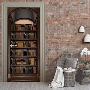 3D Decal for Door, Door Vinyl Skin, Door Cover, Front Door Banner, Removable Door Decal, Self adhesive Decal, Book Shelf Mural, Door Sticker