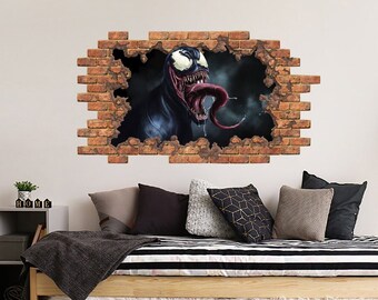 3D Venom Wall Sticker, Horror Hole in the Decal, Venom Wall Mural, Removable Vinyl Sticker, Peel and Stick, Boys Room Decorations ND180