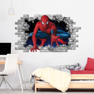 3D Spiderman Hole in the Decal, Spiderman Window Murals, Superhero Wall Sticker, Boys Wall Decal, Peel and Stick, Boys Bedroom Decor ND340