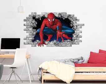 3D Spider-Man gat in de sticker, Spider-Man raamschilderingen, muursticker superheld, muursticker jongens, Peel and Stick, jongens slaapkamer decor ND340