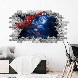 Boy&#39;s Room Wall Sticker, Spiderman Vinyl Mural, Superhero Spider Man Nursery Wall Decal, Children Room Decoration, Spiderman Boys Gift ND398