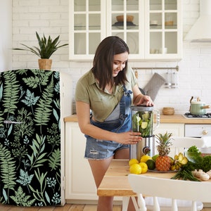 Fern Dark Fridge Vinyl Wrap. Botanical Decorative Fridge Mural Peel and Stick. Floral Kitchen Decoration ND516
