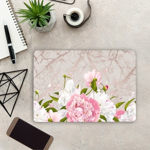 Calcomanía de vinilo con diseño de peonías para portátiles, diseño de mármol, para Dell, HP, Lenovo, Asus, Chromebook, Acer, para cualquier portátil MKN69