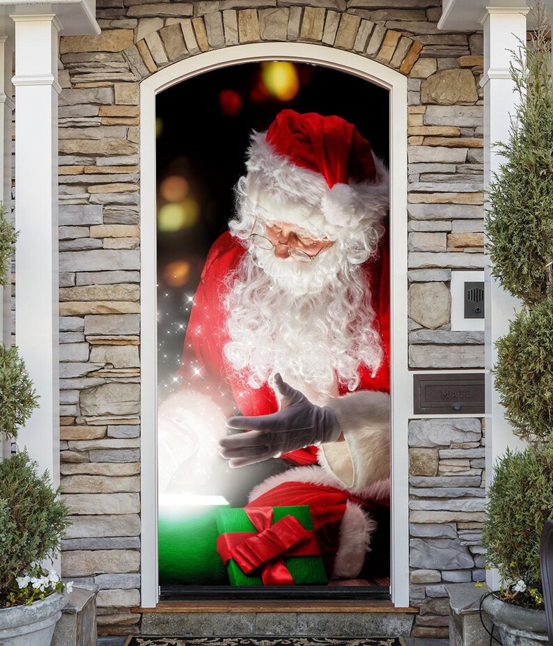 Christmas Door Cover 3D Effect Santa Claus Banner Outdoor - Etsy