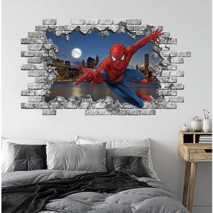 Spiderman Wall Decal for Boys Room, Superhero and City Window Mural, Removable Vinyl Sticker, Peel and Stick, Spiderman Decorations ND514