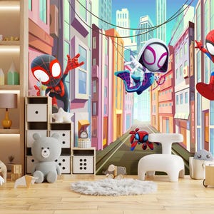 Spiderman Wallpaper for Boys Kids Room Removable. Superhero Wall Mural Peel and Stick. City Spiderman Wallpaper for Games Playroom Decor