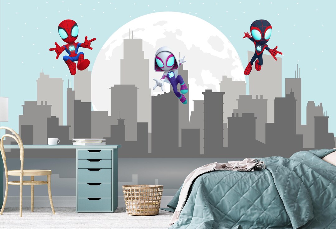 Spiderman and Friends Wallpaper for Kids Room Removable. Superhero Peel ...
