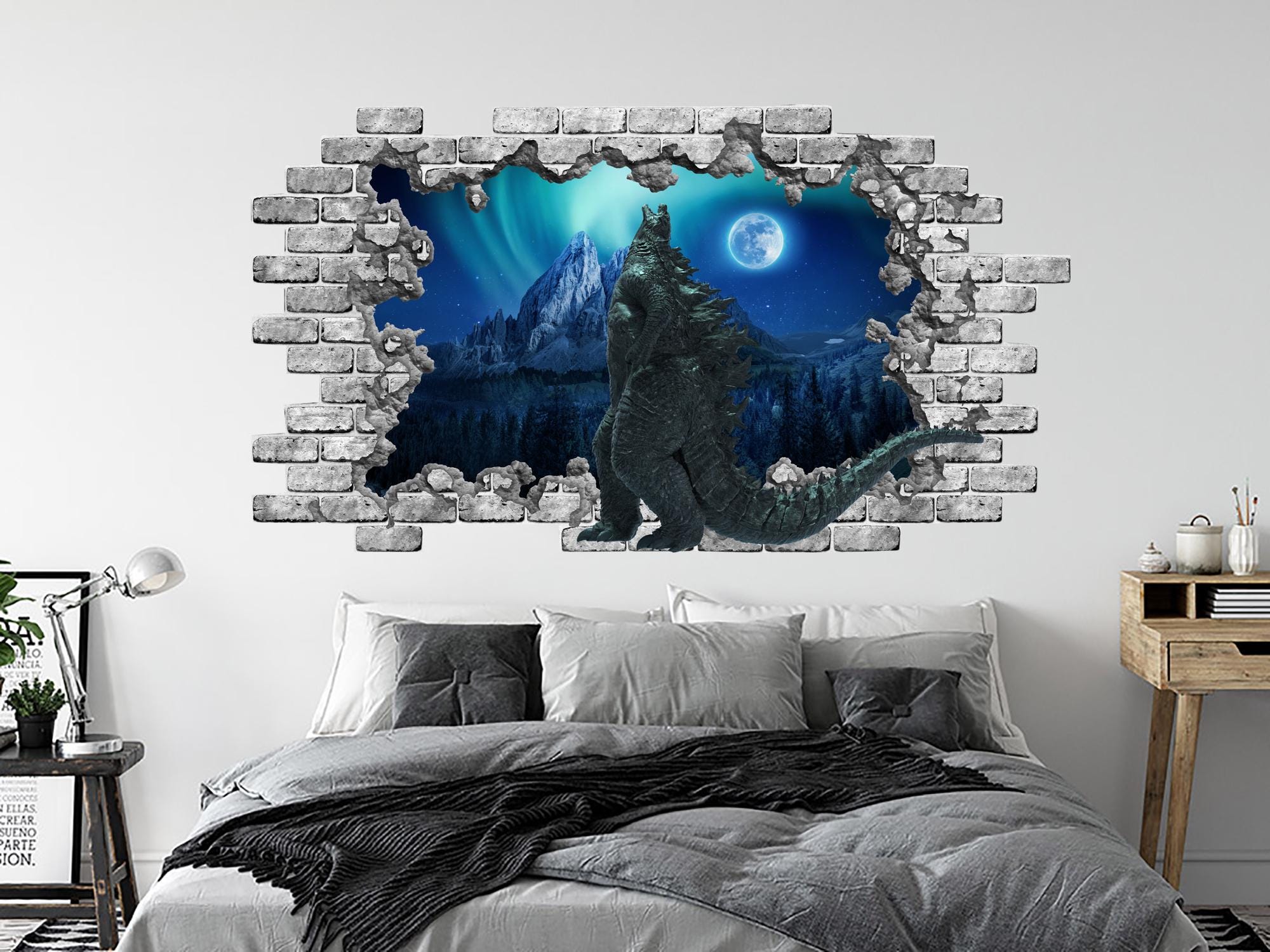 Monster Godzilla Wall Decal for Boys Room, Movie Window Mural ...