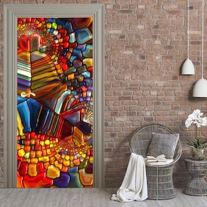 3D Abstraction Door Mural, Removable Door Decal, Peel and Stick Door Decal, Vinyl Cover, Decor for Entry Door, Kichen, Bedroom Decor ND56