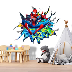 New Spiderman Wall Decal for Boys Room Removable, Superhero Peel and Stick, Spiderman Wall Mural for Games Graffiti Playroom Decor ND559