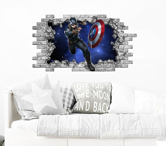 Captain America Wall Decal Superhero Window Murals Children Etsy