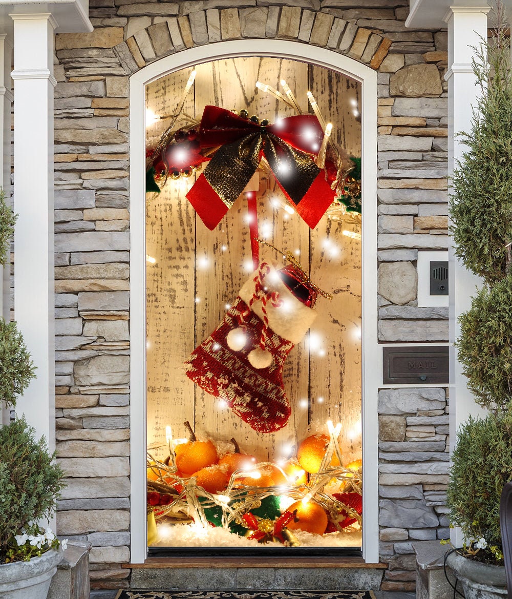 Christmas Door Cover Holiday Banner Outdoor Decor Removable Etsy Door Cover Christmas