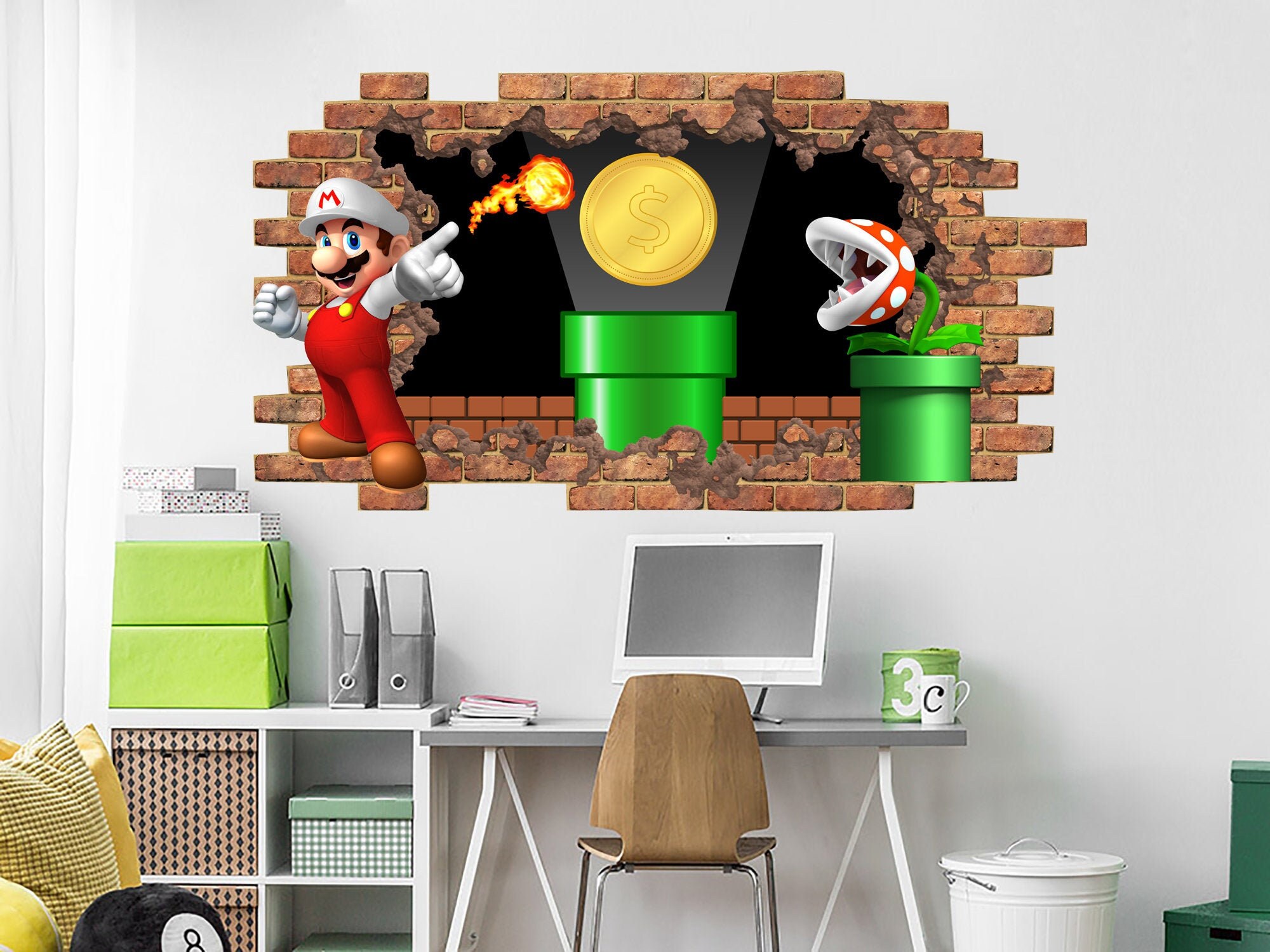 Nursery Décor Nursery Mario Wall Mural Super Mario and Yoshi Hole in