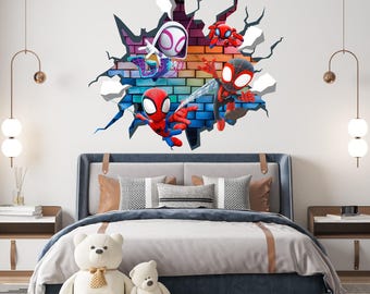 Grande adesivo da parete Spiderman per cameretta dei bambini, rimovibile, supereroe, adesivo da parete Spiderman e amici per sala giochi ND573