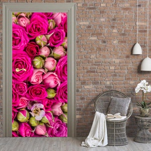 Roses Door Cover, Flowers Stickers, Peel and Stick Door Decal, Removable Door Mural, Front Door, Bedroom, Kichen, Bathroom, Door Skin ND50
