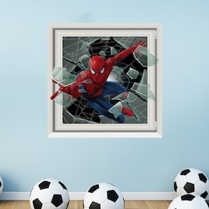 Spiderman Wall Decal. Superhero Window Vinyl Sticker for Boys Room. Spiderman Superhero Wall Mural Removable for Kids Playroom ND416