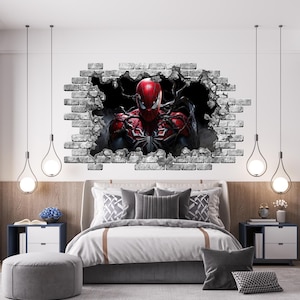 Spiderman Wall Decal for Boys Room, Superhero Window Mural, Removable Vinyl Sticker, Peel and Stick, Spiderman Custom Kids Decorations ND521