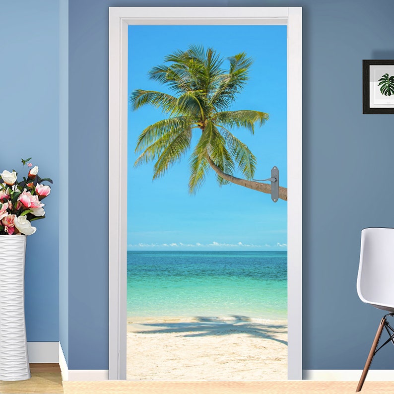 3D Palm Ocean Door Mural Removable Door Decal Peel and Stick Etsy
