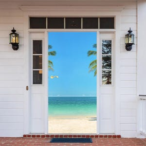 3D Waves Ocean Door Mural, Palm Removable Door Decal, Peel and Stick Door Decal, Door Vinyl Cover, Decor for Entry Door, Bedroom Decor ND546