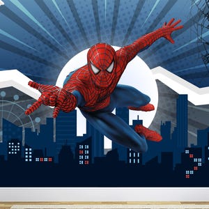 Spiderman Wallpaper for Kids Boys Room Removable. Superhero Wall Mural. Spiderman PVC FREE Self-adhesive Peel and Stick Wallpaper
