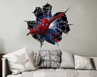 Wandsticker Spiderman Superhelden Vinyl Wandbild für Jungen Kinderzimmer. Abnehmbarer Spiderman-Aufkleber für Kinderzimmer-Spielzimmerdekor. Spiderman Geschenk ND417