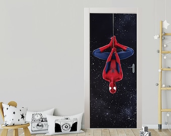 Spiderman Decal for Door, Door Vinyl Skin Cover, Bannière de porte d’entrée, Autocollant de porte amovible, Superhero Boy’s Game Room Door Decor ND401