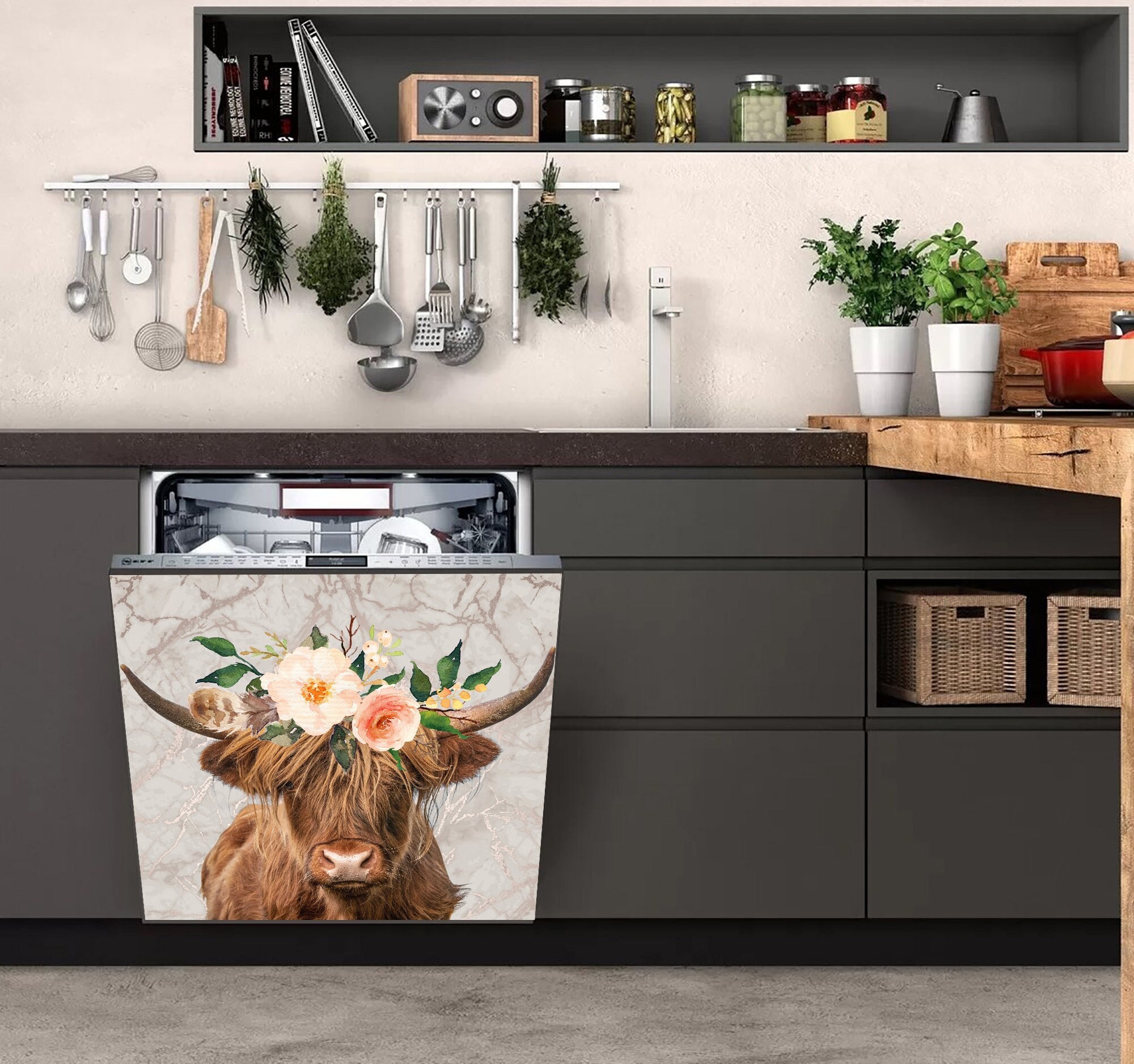 Farmhouse Cotton Dishwasher Cover Eucalyptus Bouquet in a Mason 並行輸入品 WOWFEEL Farmhouse Cotton Kitchen Dishwasher Stickers Magnetic Home