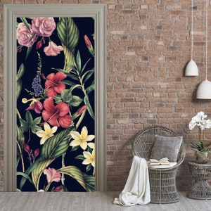Floral Door Cover, Flowers Stickers, Peel and Stick Door Decal, Removable Door Mural, Front Door, Bedroom, Kichen, Bathroom, Door Skin ND20