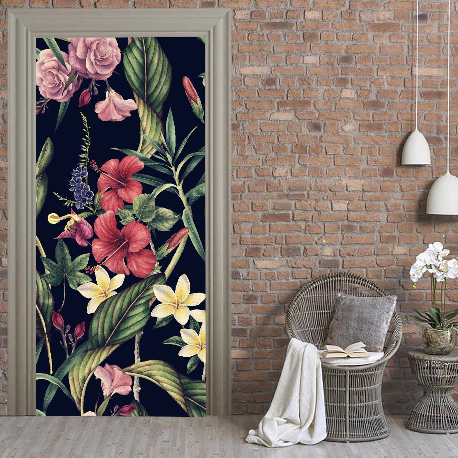 Customized Large Door Sticker Batik,Middle Eastern BouquetWrap Glossy Bubble Free Sticker 17W x 79H Customized Large Door Sticker Batik,Middle Eastern BouquetWrap Glossy Bubble Free Sticker 17W x 79H