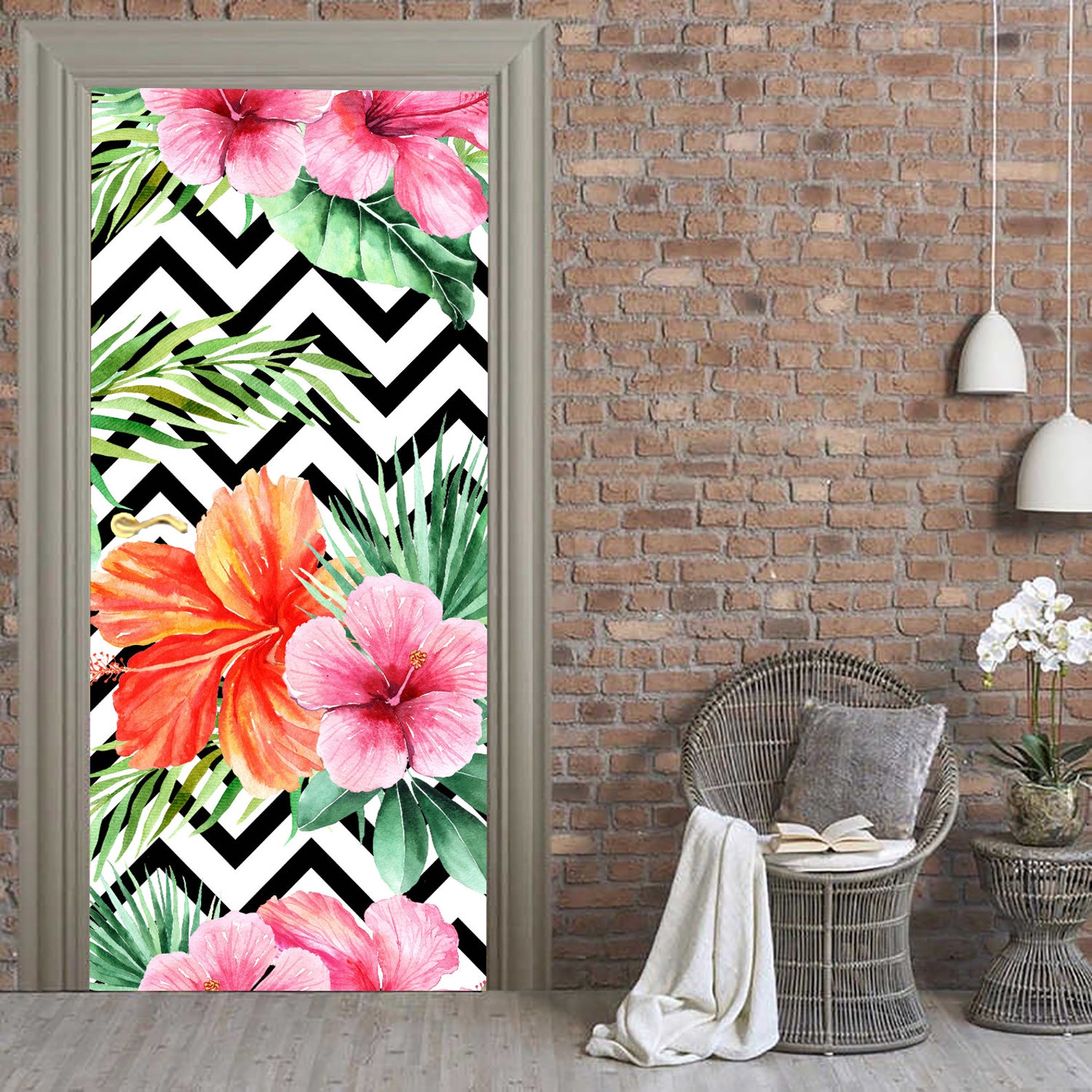 Floral Door Cover Peel and Stick Door Decal Removable Door Etsy
