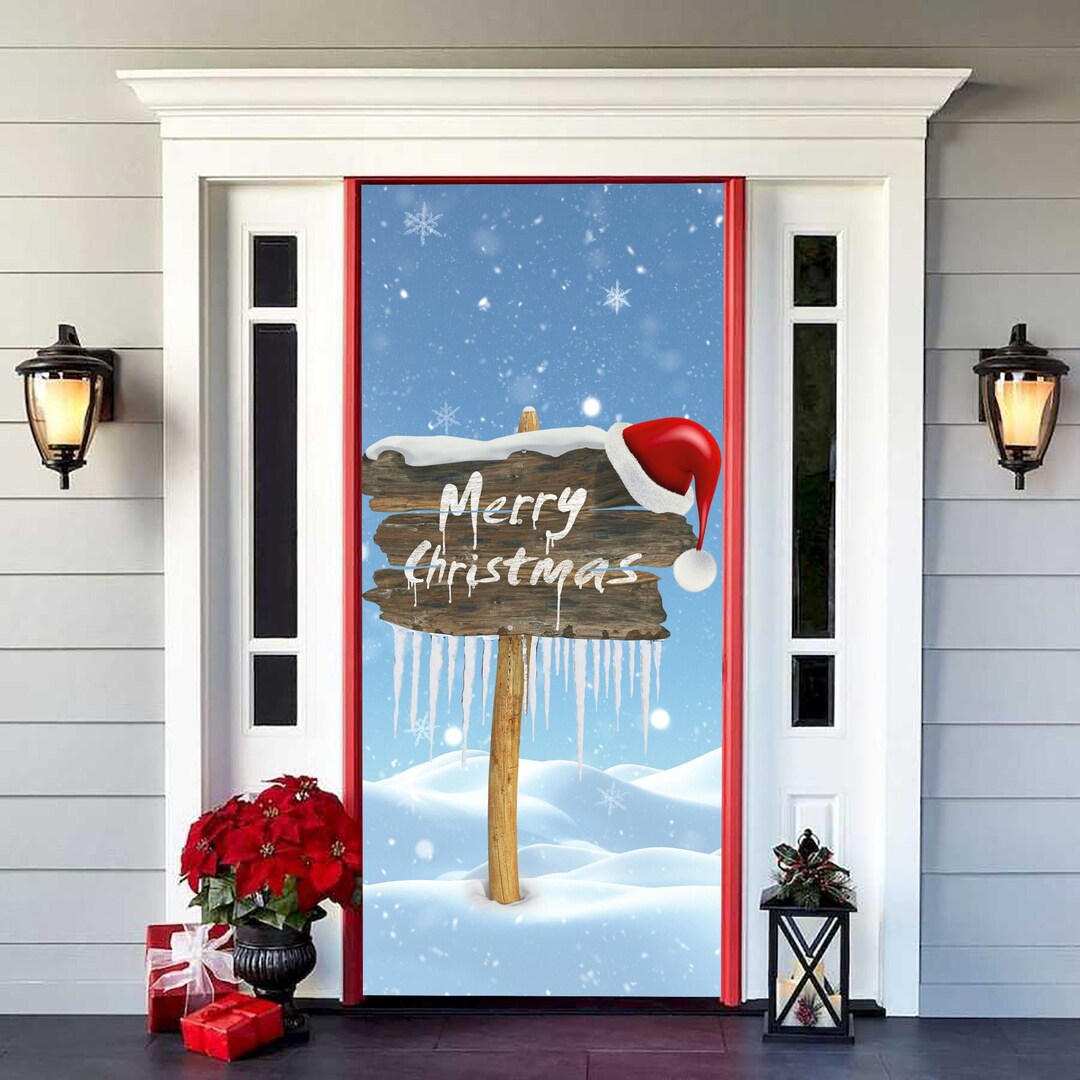 Copertura Per Porta Di Natale - Striscione Decorativo 180x90 Cm In Poliestere, Con Corda, Per Feste E Foto