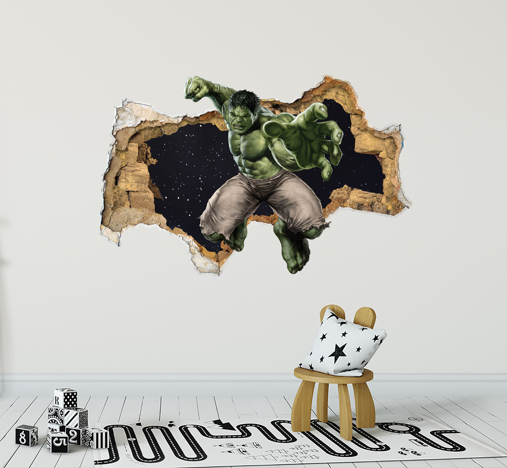 Hulk Wall Decal for Boy Nursery Room, Superhero Vinyl Mural Removable for Baby, Playroom Vinyl Decoration, Spiderman for Toddler Room ND458