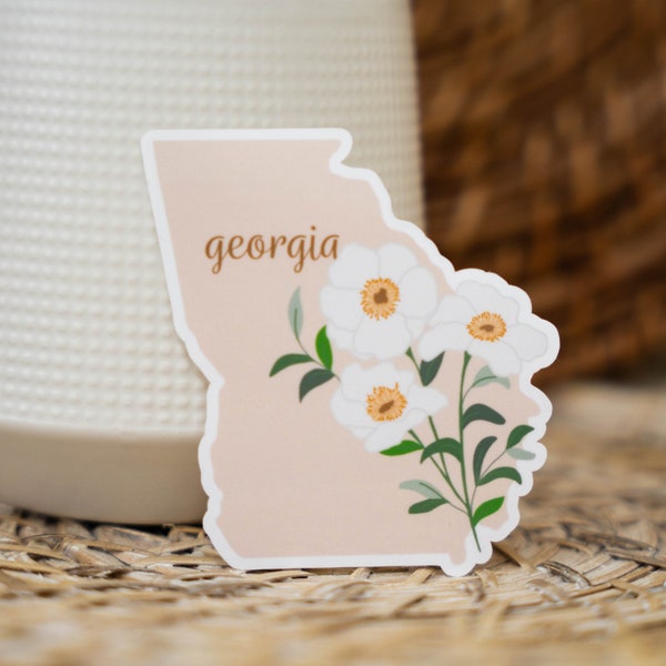 Georgia State Sticker, Georgia Sticker, State Stickers, Cherokee Rose Sticker, Georgia Flower, Vinyl Stickers, Water Bottle Laptop Sticker