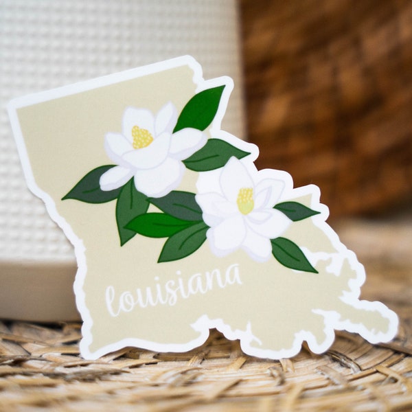 Louisiana State Sticker, Louisiana Sticker Decal, State Sticker, Magnolia Sticker,  Louisiana, Floral Sticker, Water Bottle Laptop Sticker