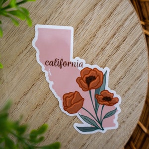 California State Sticker, California Sticker, State Sticker, California Poppy Sticker, California Flower, Floral Water Bottle Laptop Sticker