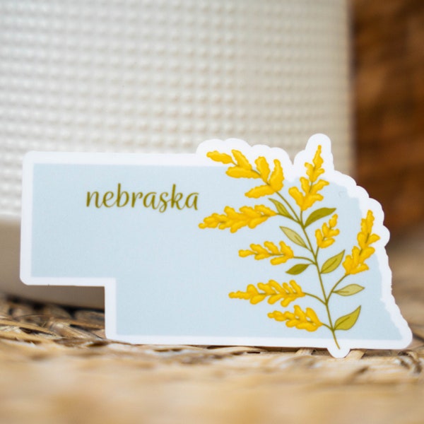 Nebraska State Sticker, State Sticker, Goldenrod Sticker, Nebraska Sticker Decal, Flower Floral Sticker, Vinyl Water Bottle Laptop Sticker