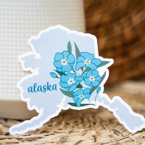 Alaska State Sticker, Alaska Sticker Decal, State Sticker, Forget Me Not Sticker, Alaska Flower, Floral Sticker, Water Bottle Laptop Sticker