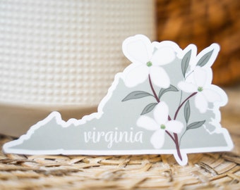 Virginia State Sticker, State Sticker, Virginia Sticker Decal, Dogwood Sticker, Virginia Flower, Floral Sticker, Water Bottle Laptop Sticker