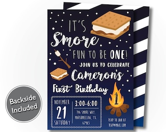 Smores Birthday Invitation, Smores 1st Birthday Invitation, Smore Fun to Be One, Bonfire Invitation, Backyard Bonfire, Fall Camp Invite