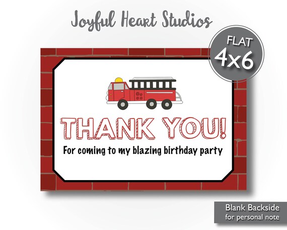 Fire Truck Birthday Thank You Card, Firetruck Thank You, Fireman Party Thank You, Fire Truck Thank You Note, Printable, Instant Download Il_570xn