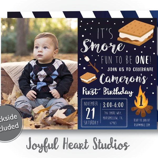 S'mores Birthday Photo Invitation, S'mores 1st Birthday Photo Invitation, S'more Fun to Be One, First Bonfire, First Birthday, First Campout