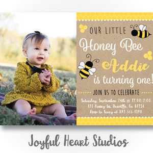 Bee Day Invitation, Bee Photo Birthday Invitation Girl, First Bee Birthday, 1st Bee Day Photo, Fun To Be One, First Birthday Invitation Girl image 2