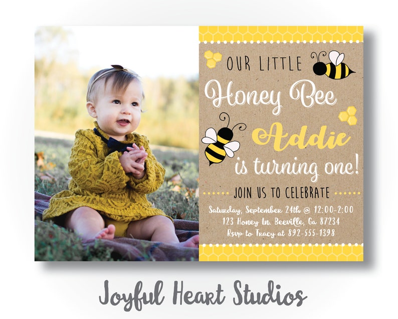 Bee Day Invitation, Bee Photo Birthday Invitation Girl, First Bee Birthday, 1st Bee Day Photo, Fun To Be One, First Birthday Invitation Girl image 2