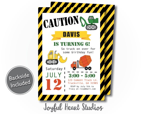 Construction Birthday Invitation, Construction Truck Invite, Construction Invitation, Yellow Construction Party, Caution Birthday Invitation Il_570xn