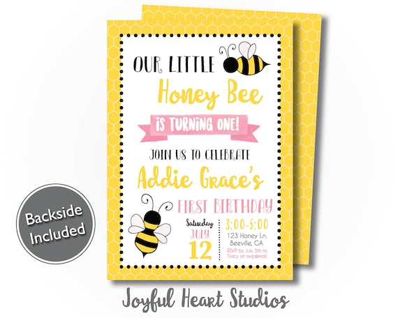 Custom Printable Girls Birthday Invitation Any Age Bumble Bee Little Honey
